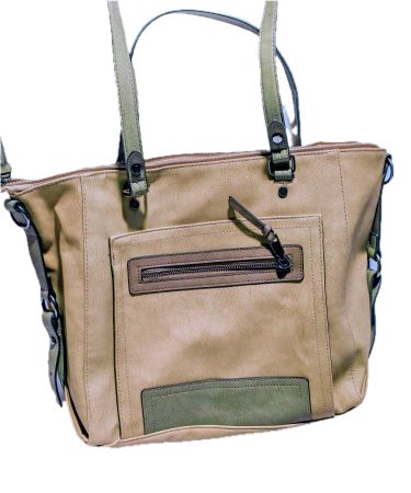 Handtasche in Braun- und Olivtoenen