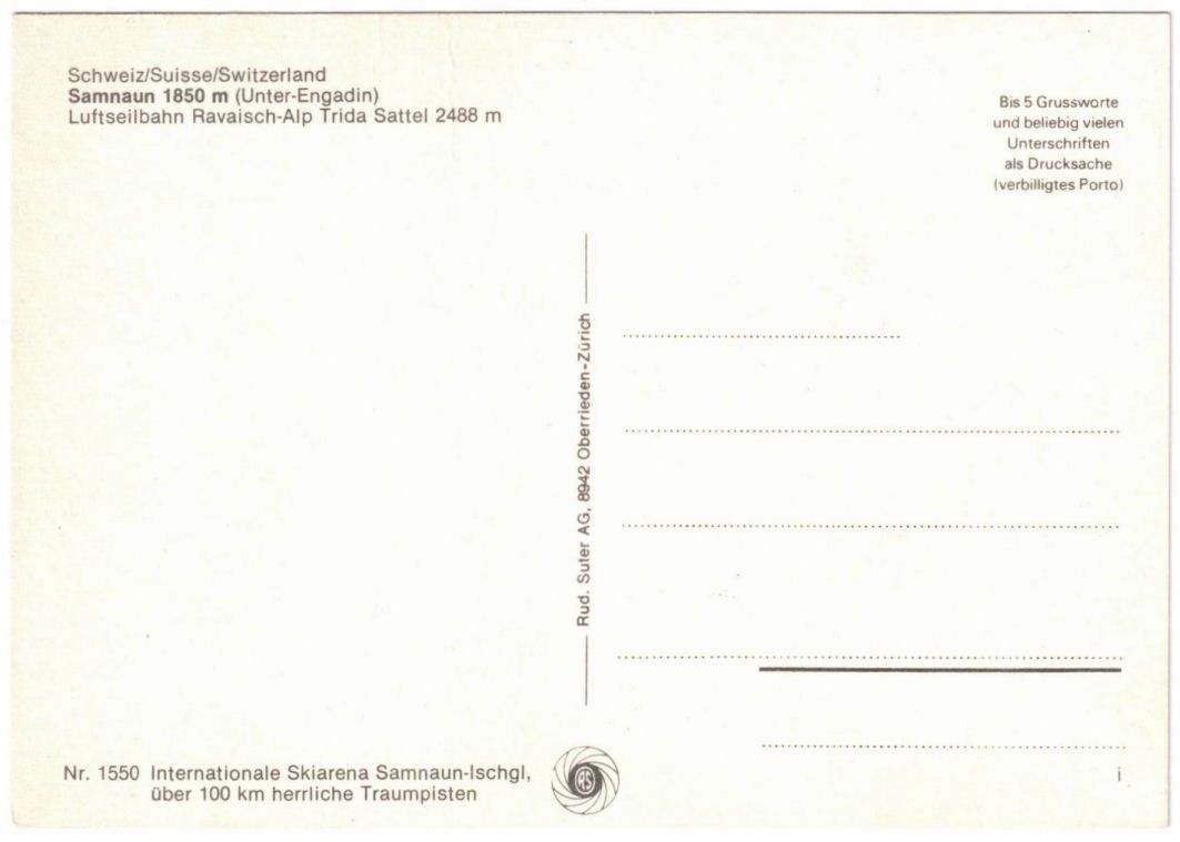 Cartoline postali: Samnaun - Luftseilbahn Ravaisch--Alp Trida – Usato da Binningen venduto da Mountainrider 1
