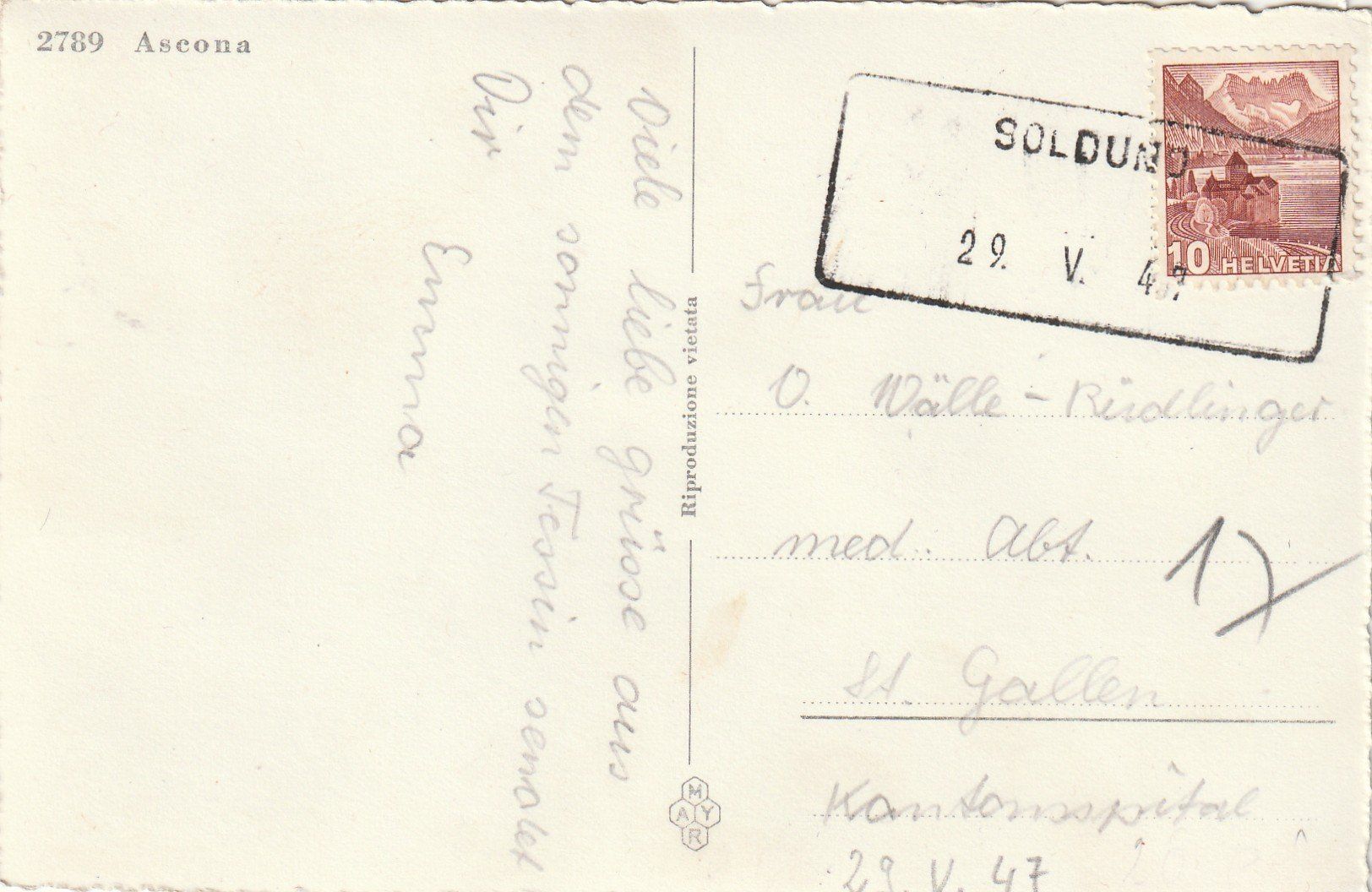 Tutti i francobolli: Aushilfsstempel Solduno auf Ak – Usato da Rorschacherberg venduto da fratovi2