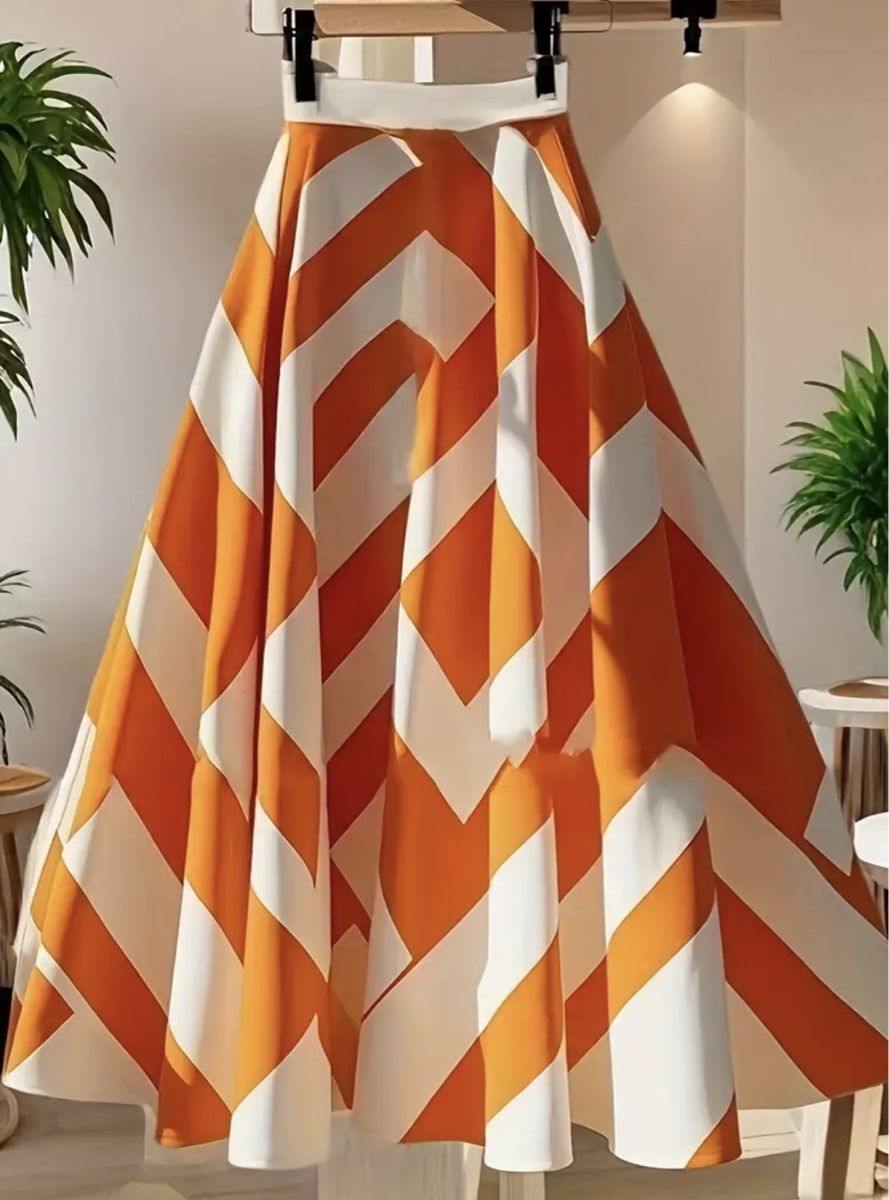 Gonne: Chic Maxi Gonna arancione e bianca a zigzag -estiva – Nuovo e nell'imballaggio originale da Gordevio venduto da LanaZimm 1