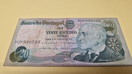 Portugal 20 Escudos Ouro Geldschein, 1978, Top Zustand!