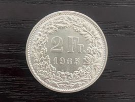 1 x 2 Franken Schweiz 1965 – sehr schöner Stempelglanz