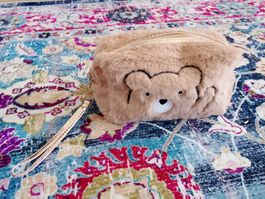 Neue Kosmetiktasche Teddybär flauschig Beige-Goldig Top!