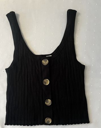 Schwarzes H&M Divided Top Gr. S gerippt Knöpfe Sommer Crop T