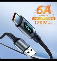 USB-C Kabel, 6A, 120W, Schnellladen, Neu mit Wattanzeige!