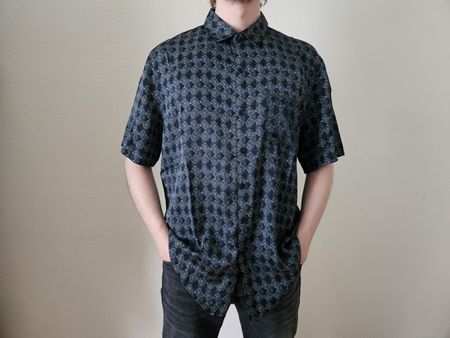Seidenhemd blau gemustert | Hemd 92% Seide | Grösse M neu