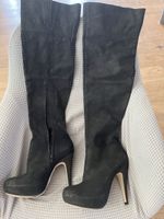 Schwarze Buffalo Overknees Stiefel Gr.41 Leder High Heels