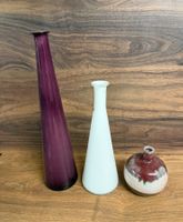 3er Set Vasen, Lauchgrün, Weiss, Keramik, Vintage