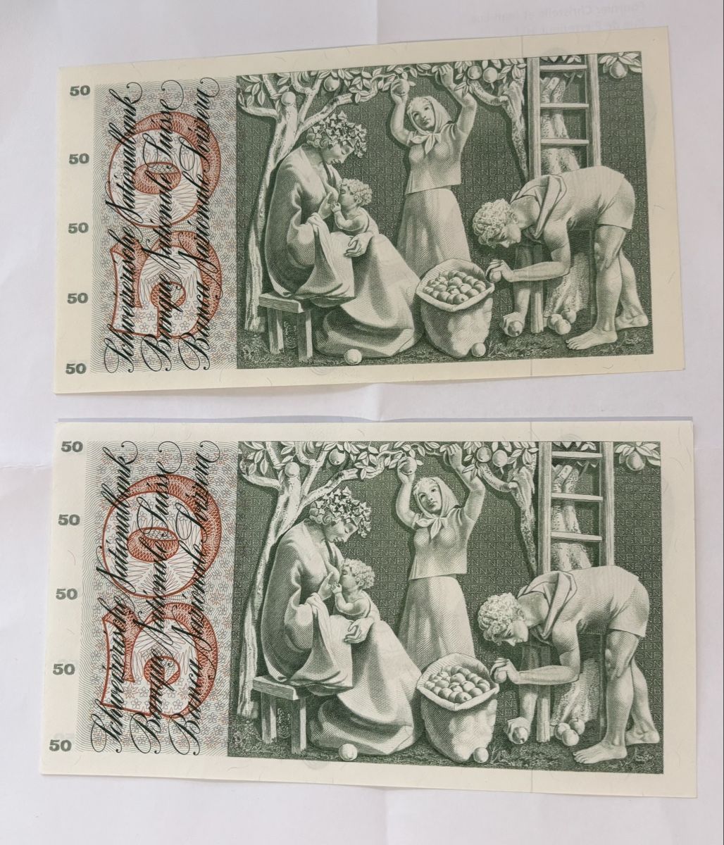 Billets de banque: Deux billets 50 francs consécutifs 1971 – Neuf avec emballage d'origine à Le landeron par santa_99 1