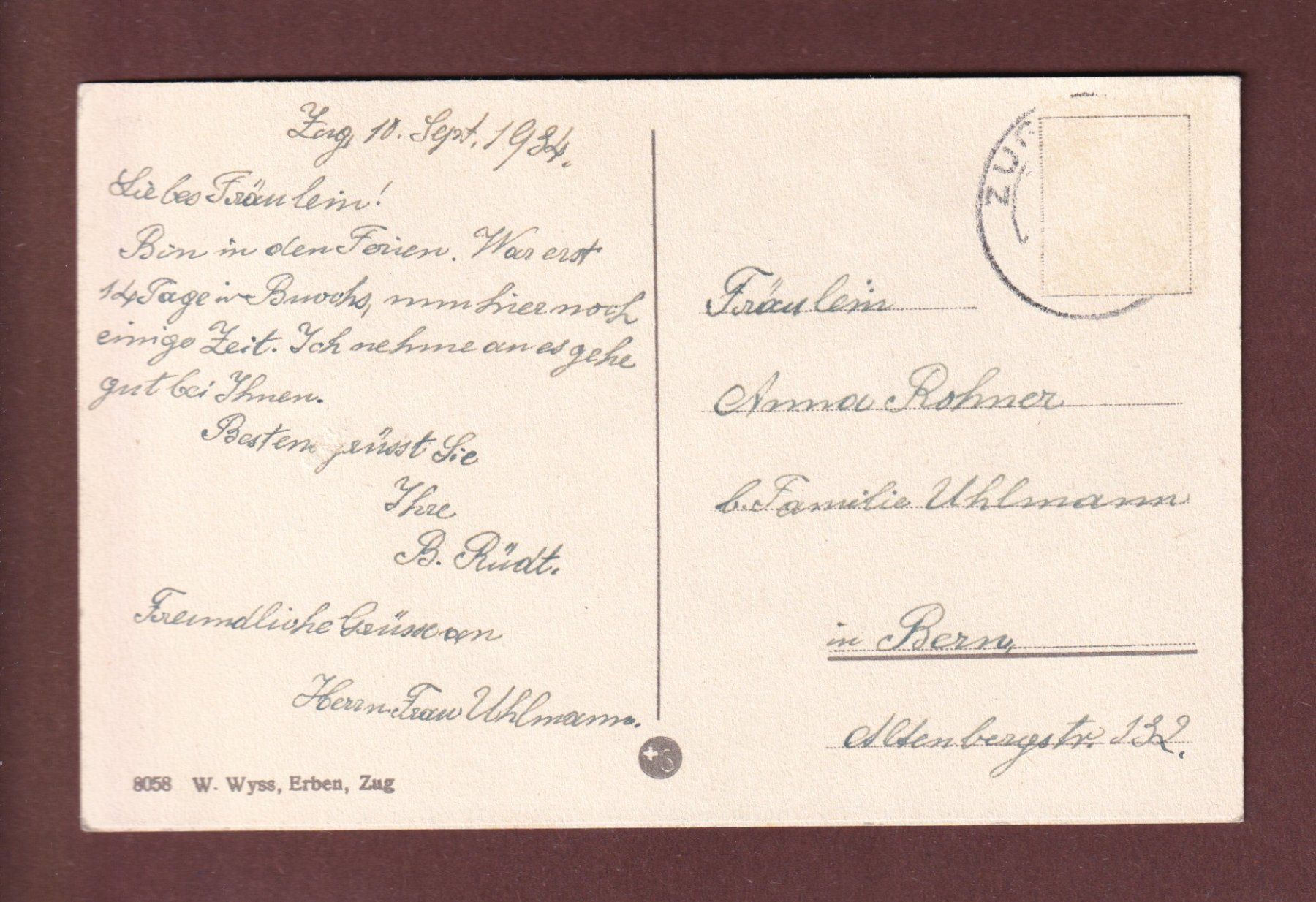 Ansichtskarten: Am ZUGERSEE - 1934 – Gebraucht aus Pully von nicecards-shop 1
