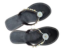 Handgemachte Leder-Sandalen - Weiss und Steinen 39