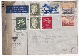 Luftpostbrief Basel 13.12.44 -> Decatur USA Zensur New York