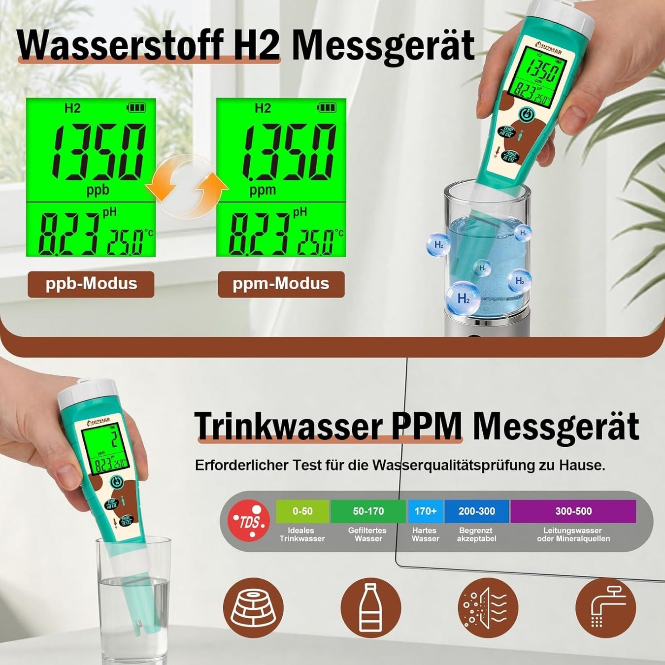 Misurare: 8-in-1 Wassertester pH Chlor Salz ORP TDS Pool Hydrokultur – Nuovo e nell'imballaggio originale da Hallau venduto da Sale50OFF 3
