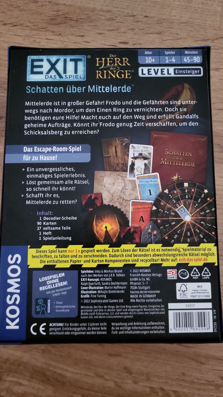 Kosmos Spiele: Exit - Das Spiel: Der Herr der Ringe - Top Zustand! – Neu (gemäss Beschreibung) aus Uster von faandrei 1