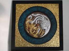 Ying Yang Gemälde Bild China Jing Jang Relief Design 70x70cm