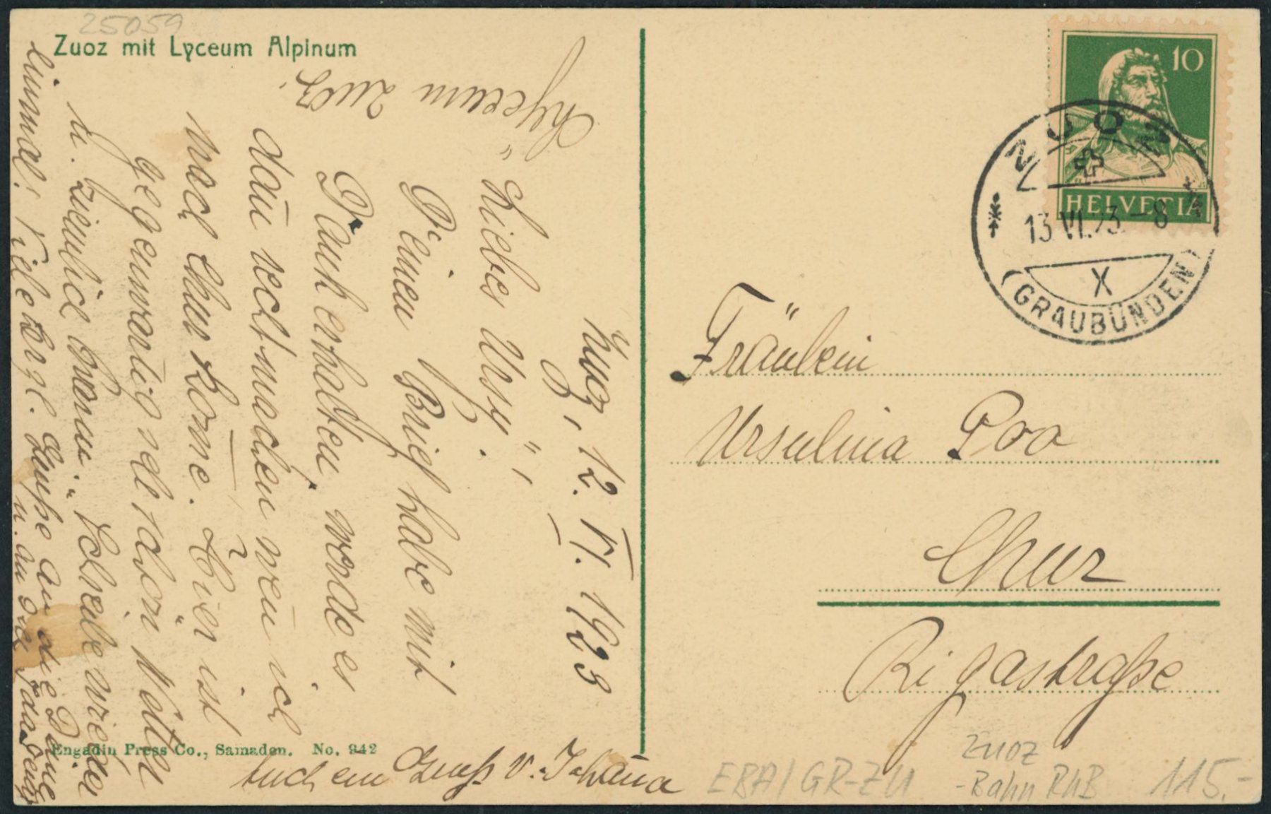 Cartes postales: GR Zuoz - Rhätische Bahn RhB – D'occasion à Schindellegi par dolpitz 1