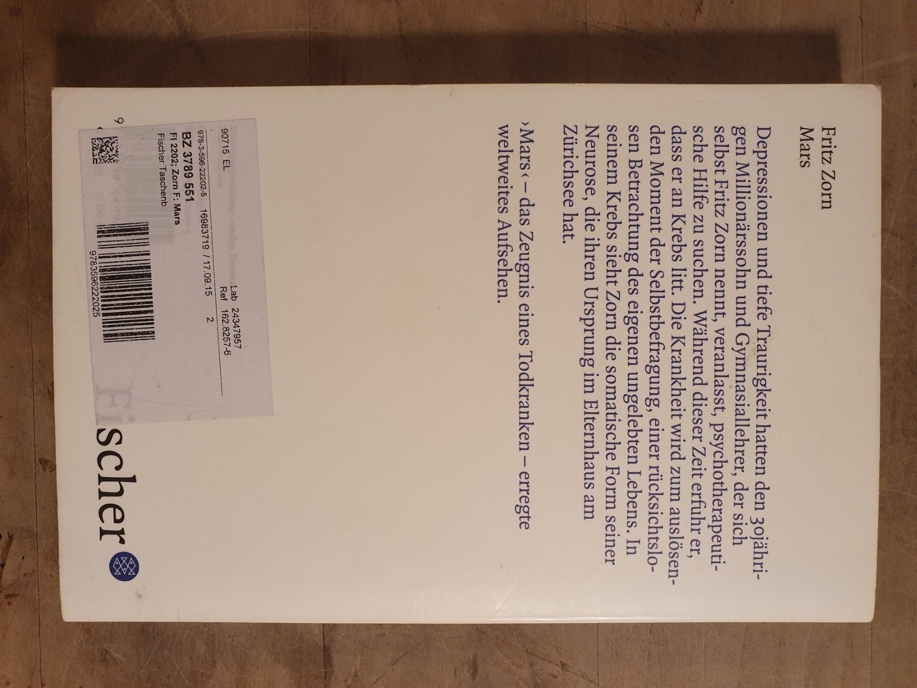Libri: Mars Fritz Zorn Fischer – Usato da Zürich venduto da loosebone 1