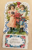 Poesiebild 3D Litho farbig 1909, Blumen Kinder