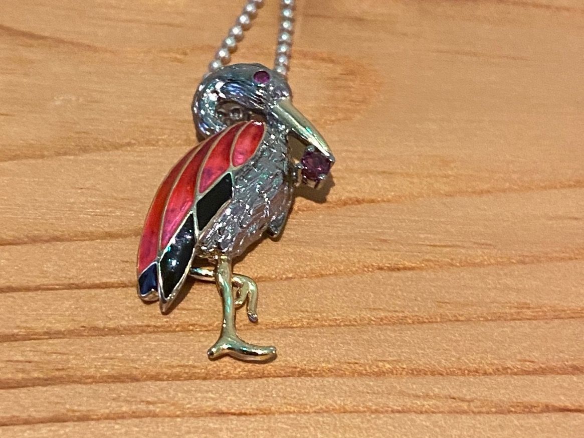 Anhänger: Silber Anhänger Storch mit Emaille – Neu (gemäss Beschreibung) aus Luzern von S.Kern01 1