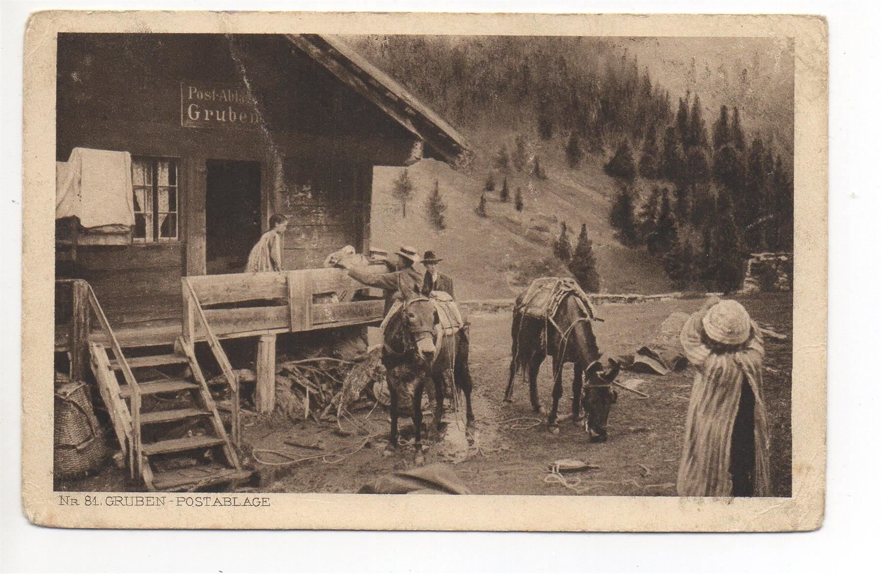 Cartoline postali: GRUBEN Hotel Schwarzhorn - Post-Ablage - Maultiere – Usato da Jona venduto da philajona