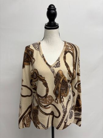Nice Connection Kaschmir Wolle Pullover Pferde Print 40 beig
