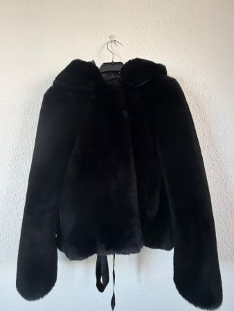 Sandro Paris Black Faux Fur Hooded Jacket – Size 36