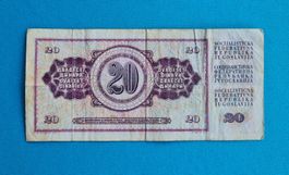 Banknote 20 Dinar Jugoslawien