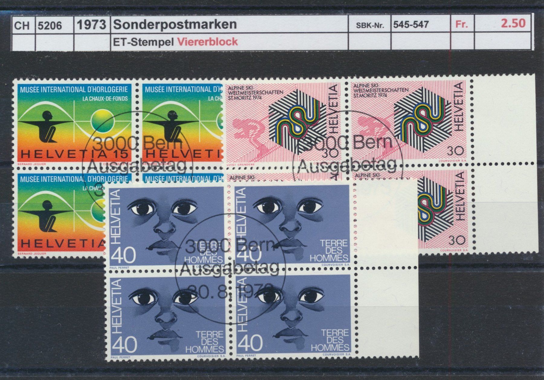 Tutti i francobolli: 1973 "Sonderpostmarken", Viererblock, ET - Stempel – Usato da Winterthur venduto da Zupogeru