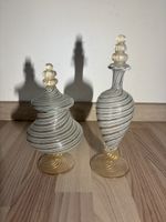 Lot de 2 flacons en verre decoratifs rayures dorées
