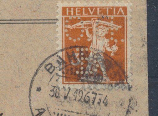 Tutti i francobolli: 1919 Perfins, "Obstverwertung Bischofszell" – Usato da Winterthur venduto da Zupogeru 1