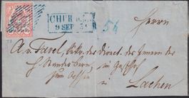 RAYON III, Nr.20 (Type 8) auf Luxus-Brief von CHUR n. LACHEN