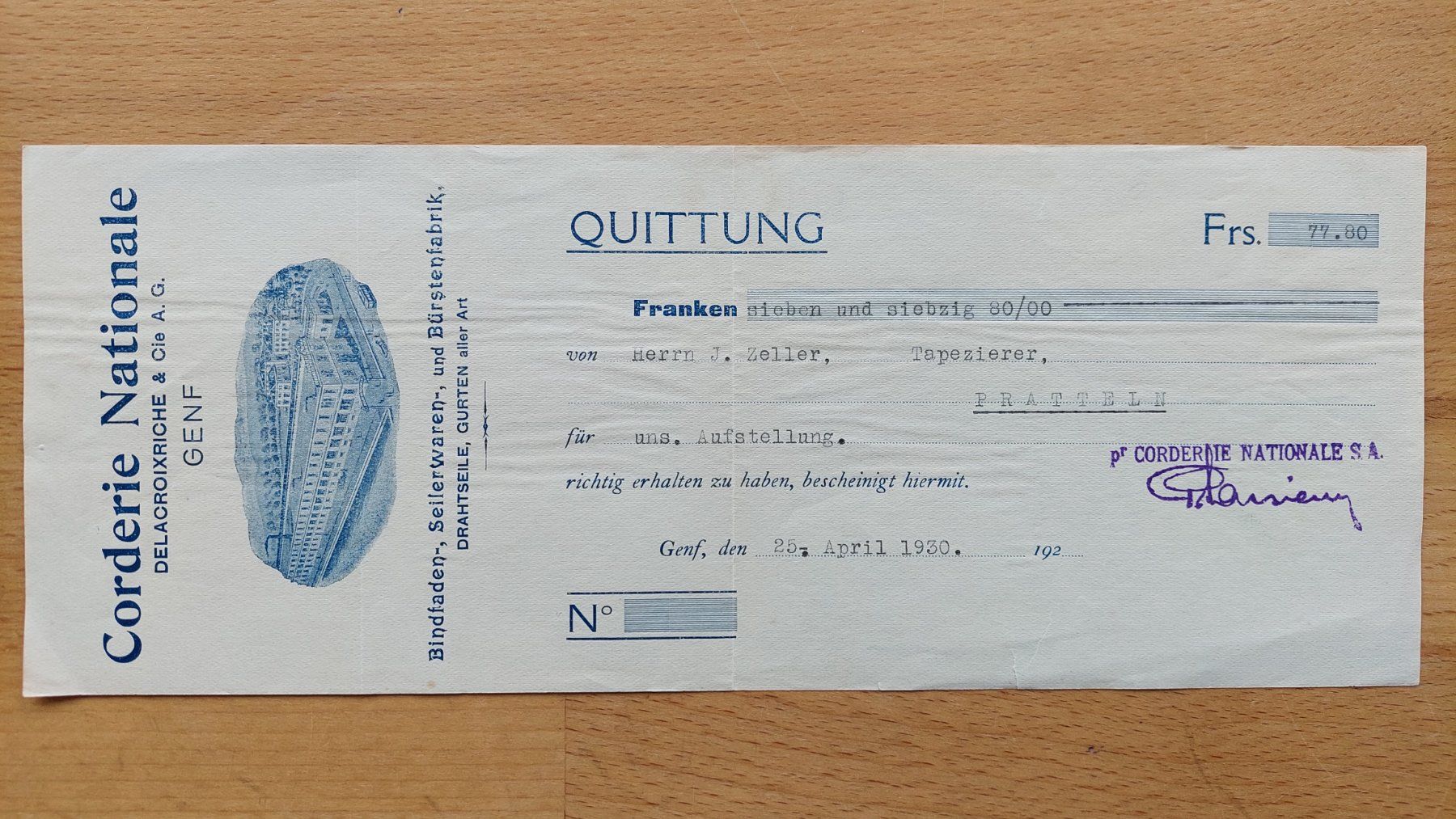Dokumente: Antike Quittung Genf 1920 – Gebraucht aus Obfelden von Foto_Bild_Kunst_Buch