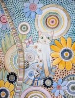 Original Aquarell "die süsse Katzenlady" Bild Katze