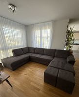 U-Sofa Anthrazit mit Schlaffunktion + 2 Hocker