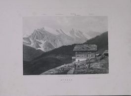Mürren Hotel Silberhorn Aquatinta von Rüdisühli