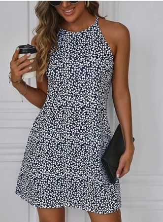 NEUES Sommerkleid blau-weiss geblümt Gr. S - 225145