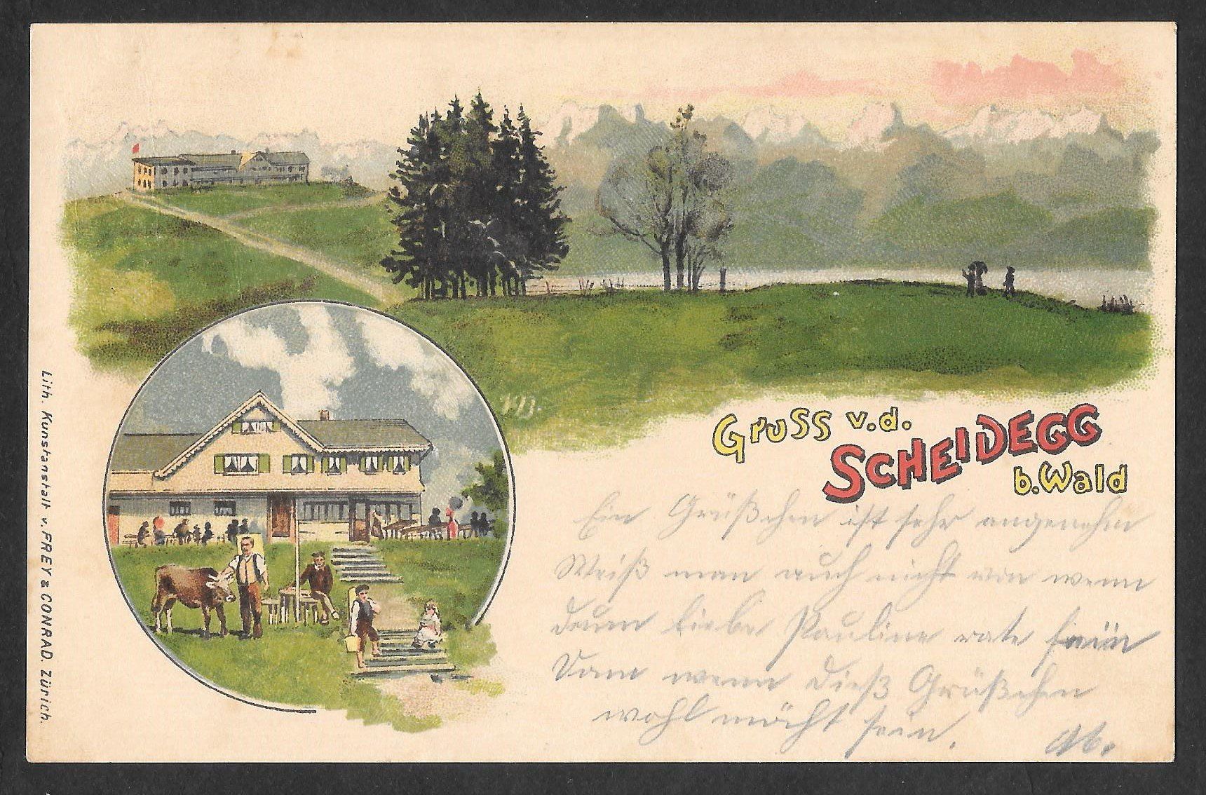 Cartoline postali: Scheidegg bei Wald farbige Lithografie – Usato da Olten venduto da clotaldi