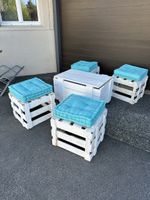 Holz Sitzgruppe weiss mit Kissen gebrauchter Zustand