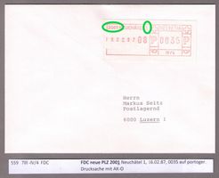 SFS 7lll_2001 Neuchâtel 1_Gerät lV/4_FDC neue POSTLEITZAHL !