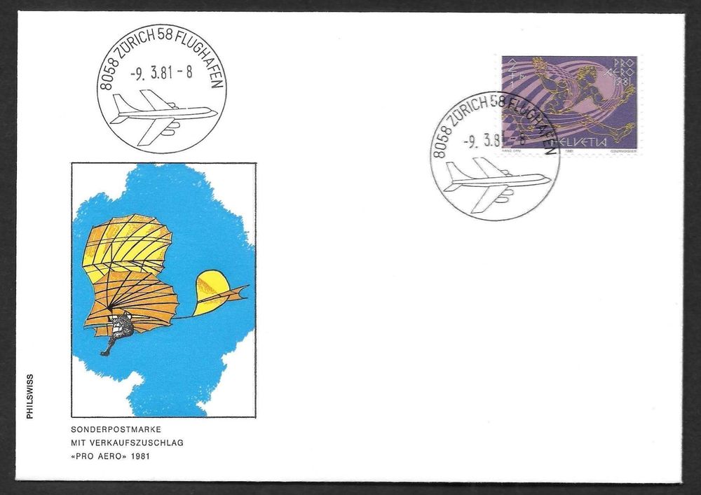 Flugpost FDC F48 Pro Aero ET Zürich Flughafen 9.3.1981 (Neu (gemäss ...