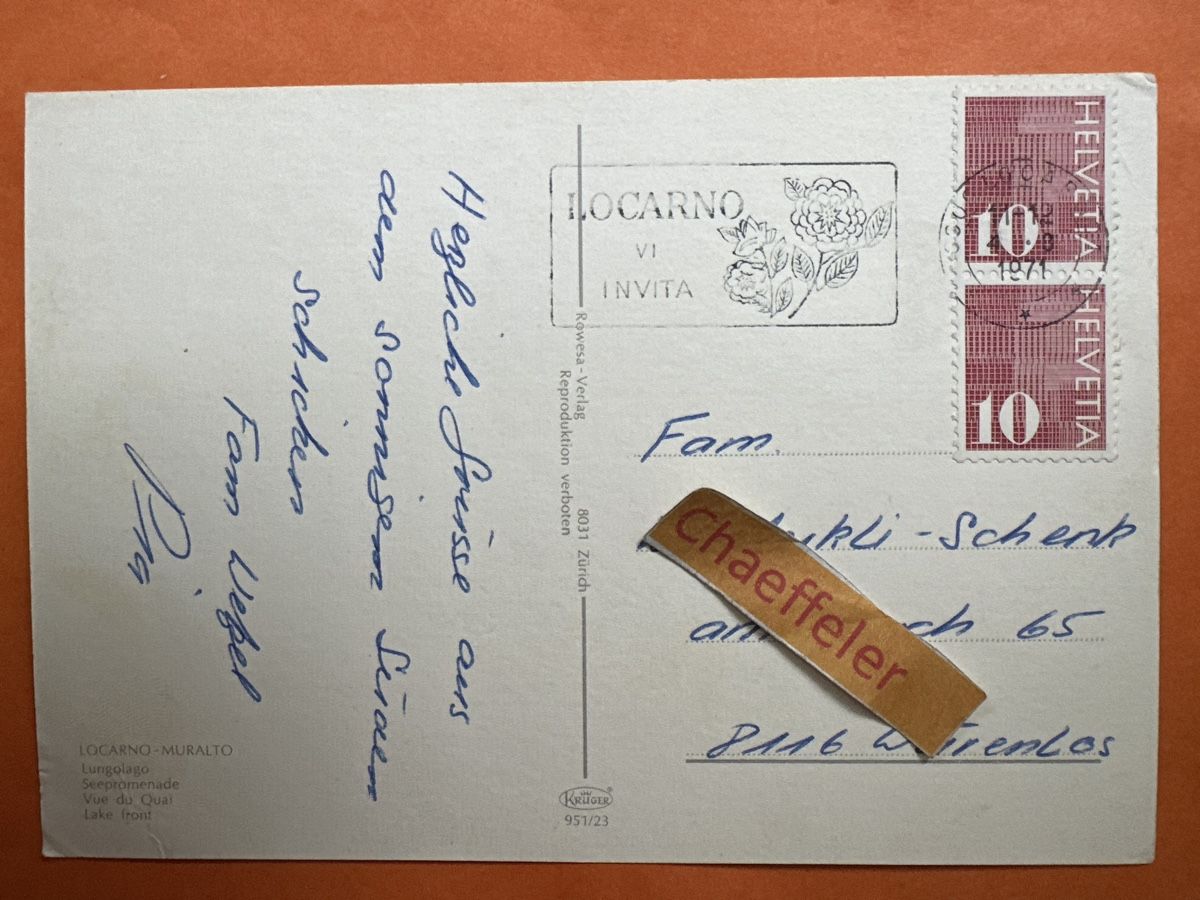 Cartoline postali: 1971 Locarno -Muralto, Seepromenade – Usato da Zürich venduto da Chaeffeler 1
