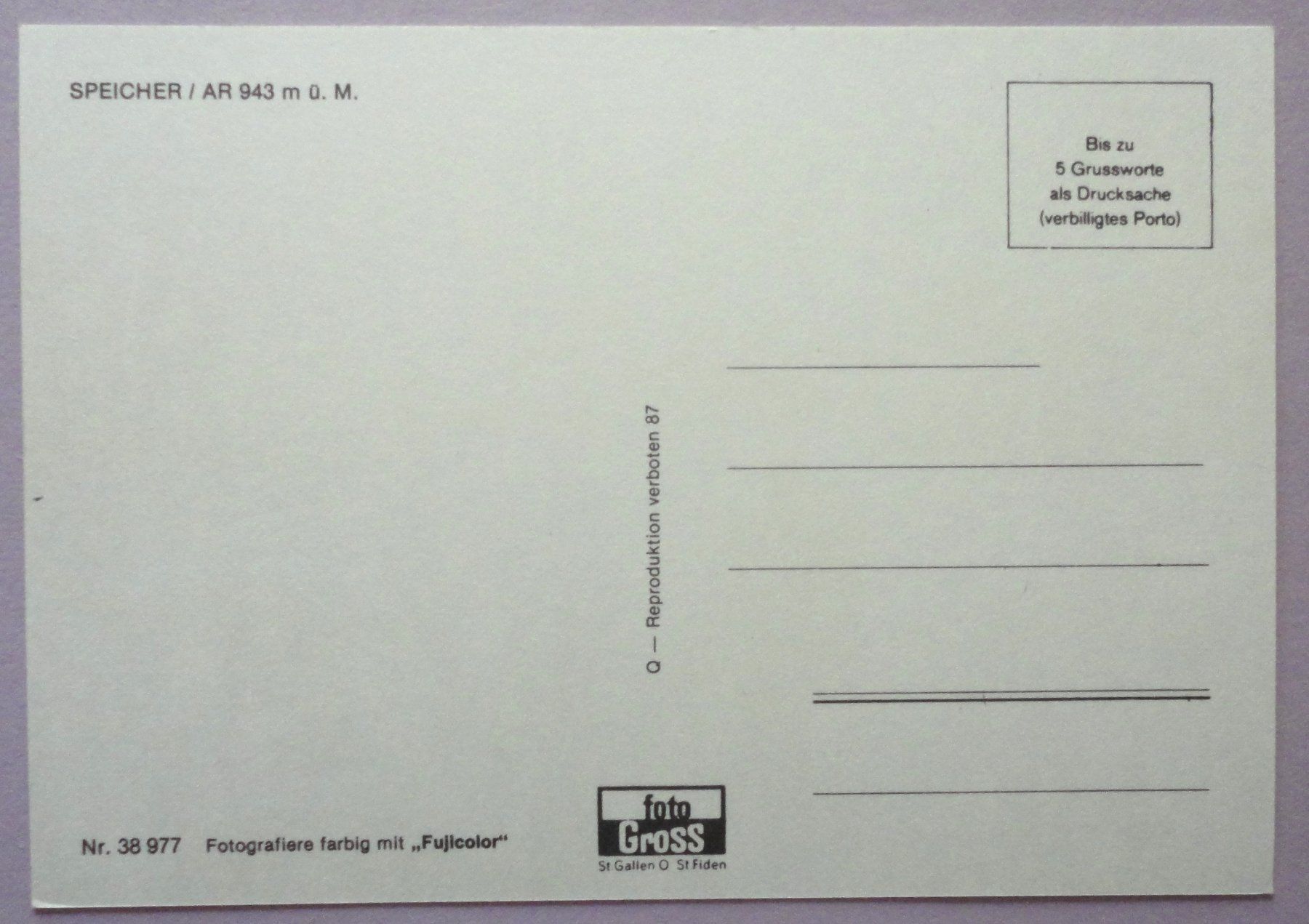Cartoline postali: Speicher / AR 943 m ü.M. – Usato da Fétigny venduto da Billy2miny 1