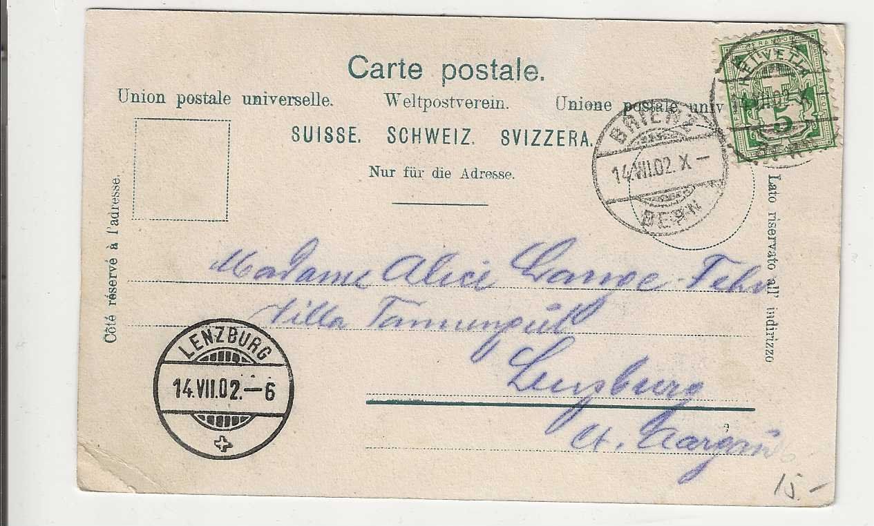 Cartoline postali: Brienz, 1902 – Usato da Spiez venduto da Niesen20 1