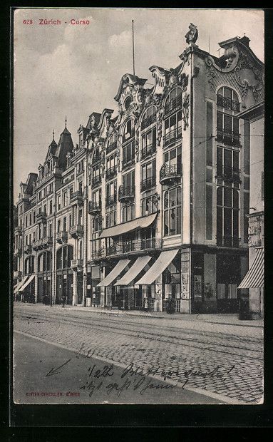 Cartoline postali: AK Zürich, Strasse Corso mit Geschäft – Usato da Berlin venduto da bartko-reher