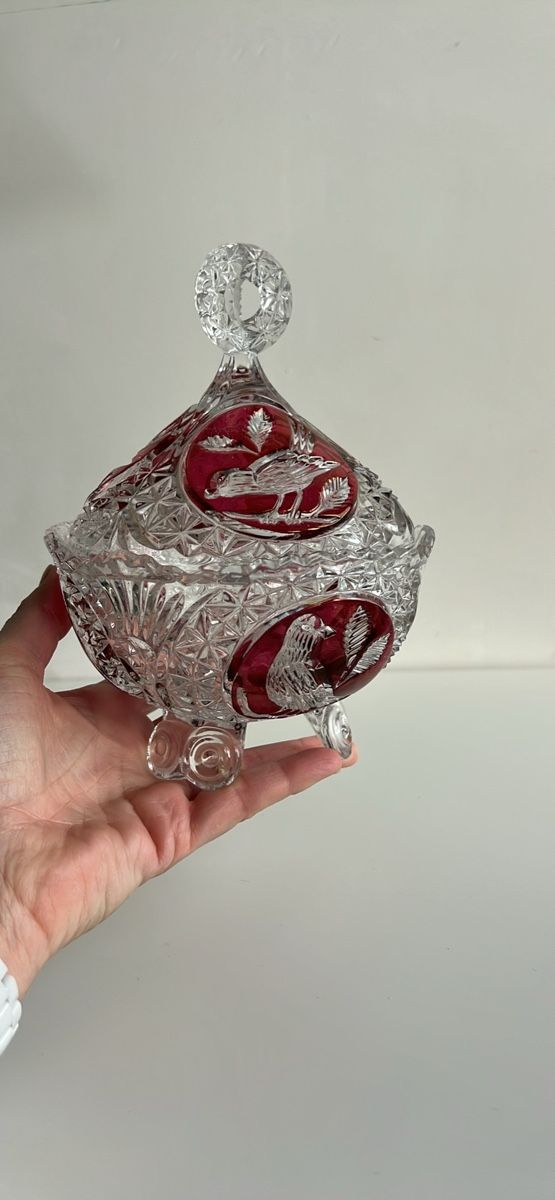 Zuckerdosen: Ruby crystal Bonbonnière / Hofbauer Byrdes – Gebraucht aus Oberägeri von Theonose74