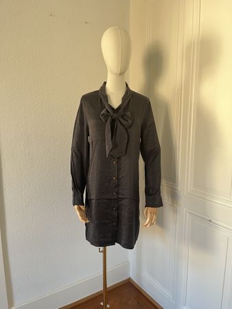 Equipment Femme Black Silk Dress with Bow - Size Small