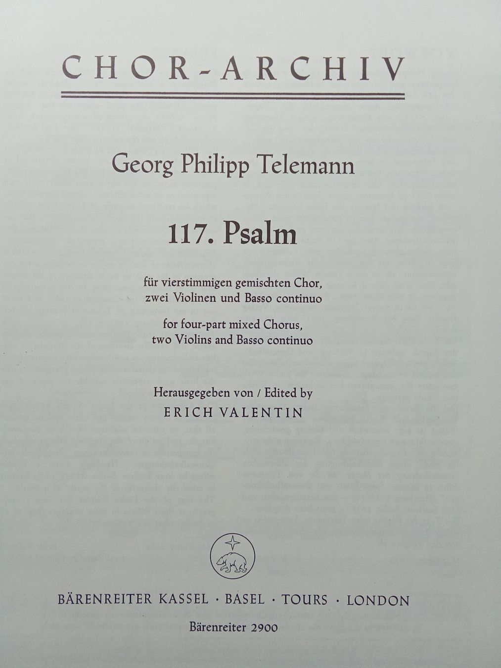 Bücher: Telemann: 117. Psalm, Aufführungsmaterial – Gebraucht aus Bilten von Bora3 1