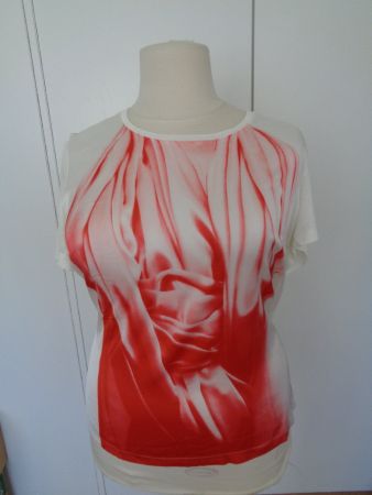 T-shirt blanc/rouge satiné T. 48