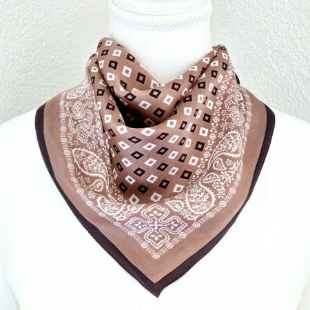 New 53cm 100% Silk Beige Paisley Mini Squares Neckscarf
