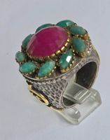 Edler Ring Silber Grösse 5 mit Rubin & Smaragd 💖 Sensat...